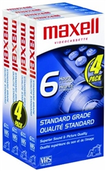 Maxell STD T-120 VHS Tape, 4-Pack