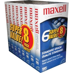 Maxell VHS Cassette Standard Grade T-120, 6 Hour - 8 Pack