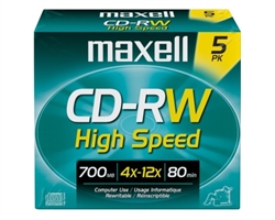 Maxell CD-RW HSPD 5PK  HIGH SP CD-RW SLIM JEWEL