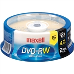 Maxell DVD-RW 4.7GB Rewritable 2x Recordable DVD Disc (Spindle Pack of 15)