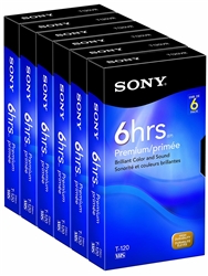 Sony 6T120VR 120 Minute Premium VHS Cassette Tapes (6-Pack)