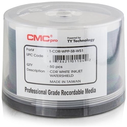 CMC Pro Taiyo Yuden (TCDR-WPP-SB-WS) WaterShield 52X CD-R White Inkjet Hub Printable Media - 50 Pack