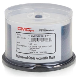 CMC Pro Taiyo Yuden (TDMR-WPP-SB16-WS) WaterShield 16X DVD-R White Inkjet Hub Printable Media - 50 Pack